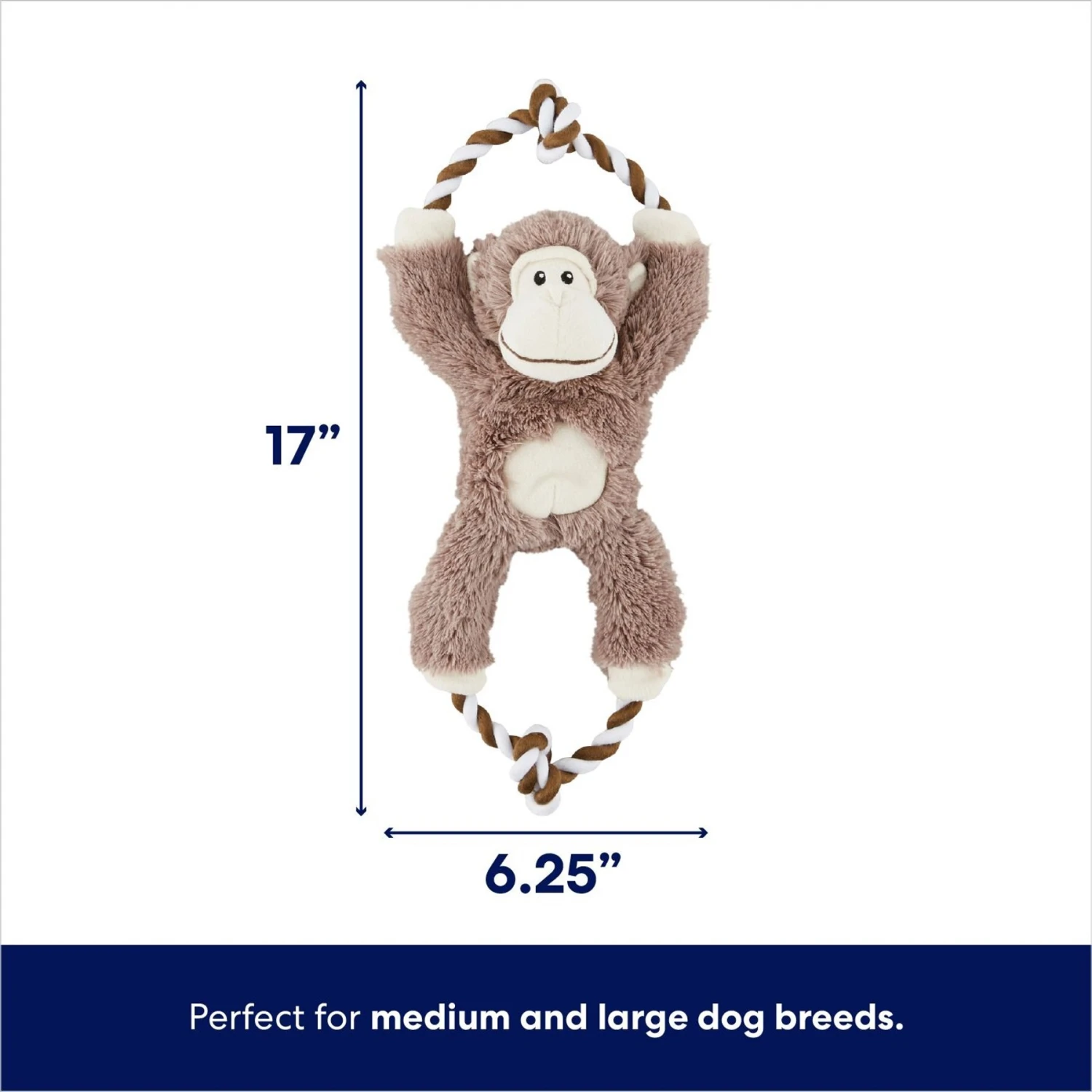 Frisco Monkey Plush With Rope Squeaky Dog Toy 4 Frisco Monkey Plush With Rope Squeaky Dog Toy - Image 2