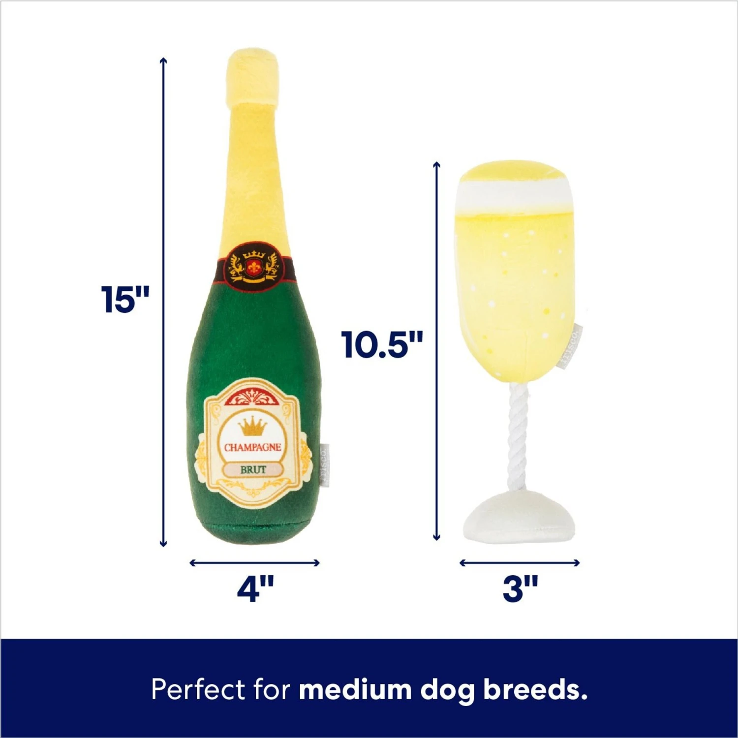 Frisco Champagne & Flute Plush Squeaky Dog Toy 4 Frisco Champagne & Flute Plush Squeaky Dog Toy - Image 2