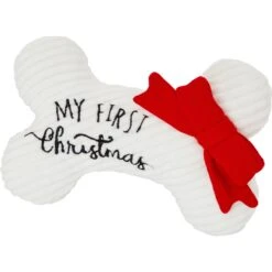 New Release 5 Frisco Holiday My First Christmas Bone Plush Squeaky Dog Toy