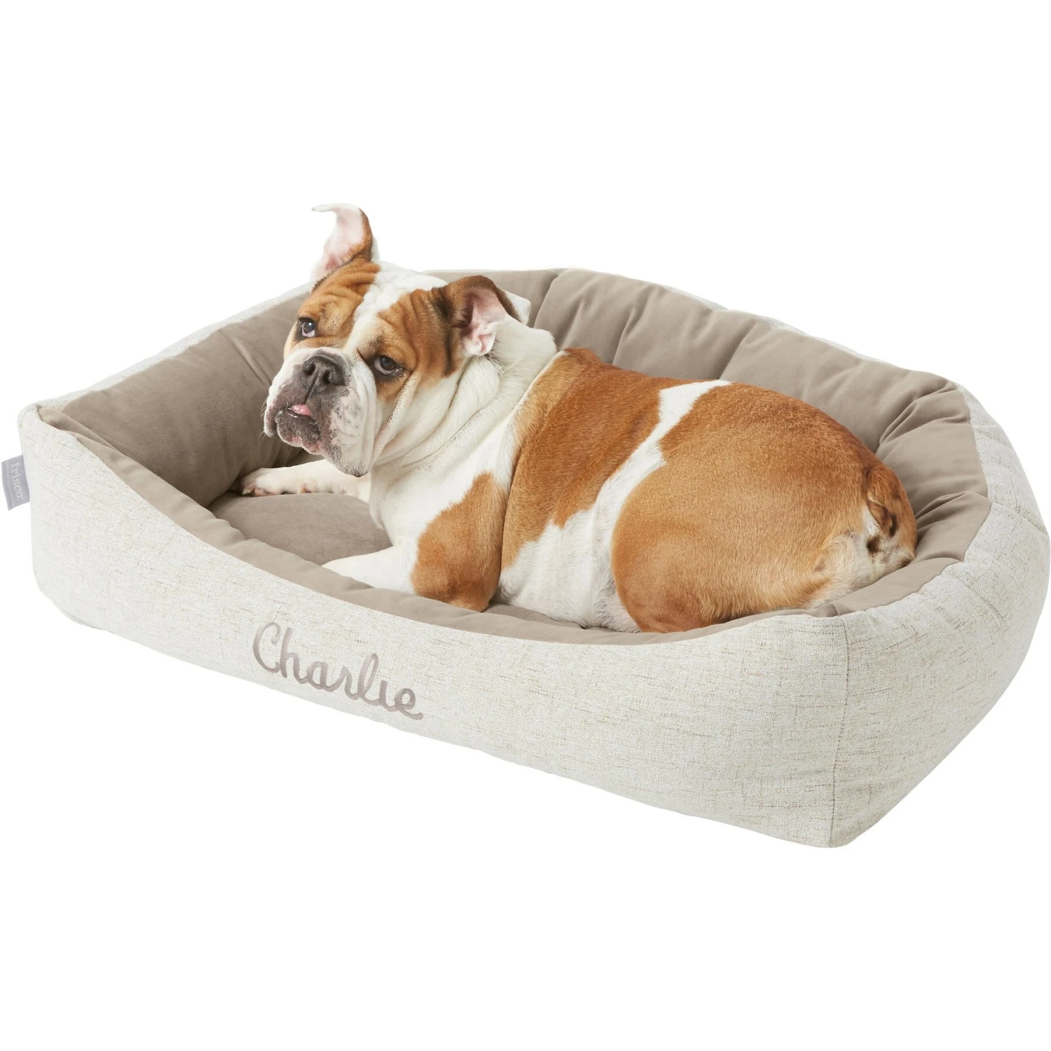 Frisco Rectangular Personalized Bolster Dog Bed W/Removable Cover, Beige, Medium 4 Frisco Rectangular Personalized Bolster Dog Bed W/Removable Cover, Beige, Medium - Image 2