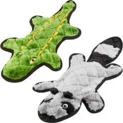 Frisco 45 Frisco Alligator Stuffing-Free Flat Plush Squeaky Dog Toy & Frisco Raccoon Stuffing-Free Flat Plush Squeaky Dog Toy