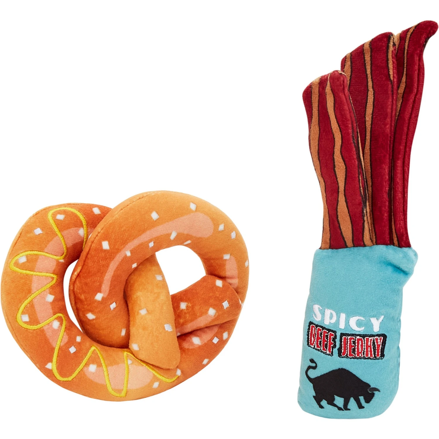 Frisco Road Trip Jerky & Pretzel Plush Squeaky Dog Toy, 2 Count 3 Frisco Road Trip Jerky & Pretzel Plush Squeaky Dog Toy, 2 Count