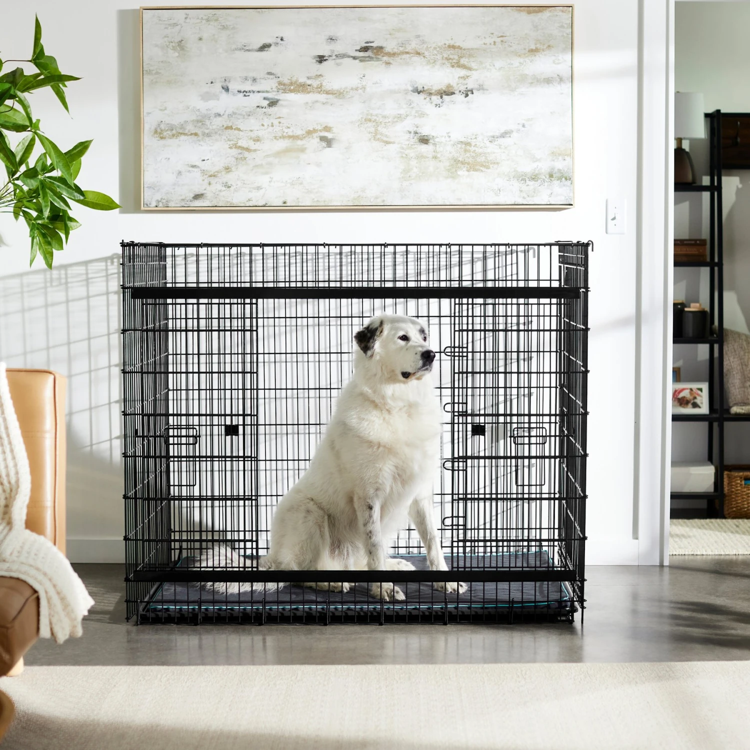 Frisco Heavy Duty Enhanced Lock Sliding Double Door Fold & Carry Wire Dog Crate & Mat Kit, 54 Inch 3 Frisco Heavy Duty Enhanced Lock Sliding Double Door Fold & Carry Wire Dog Crate & Mat Kit, 54 Inch