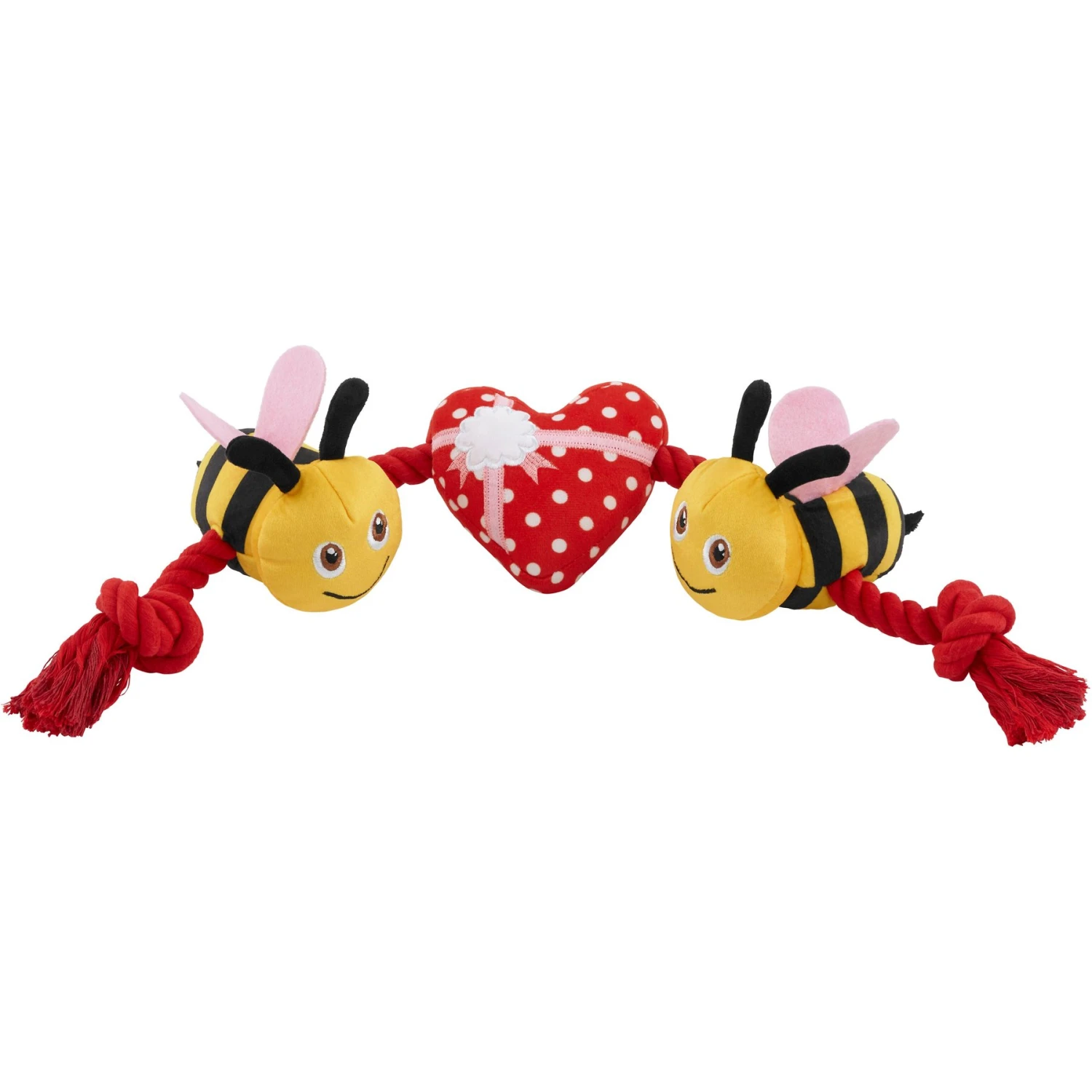 Frisco Valentine Bee Mine Plush With Rope Squeaky Dog Toy 3 Frisco Valentine Bee Mine Plush With Rope Squeaky Dog Toy