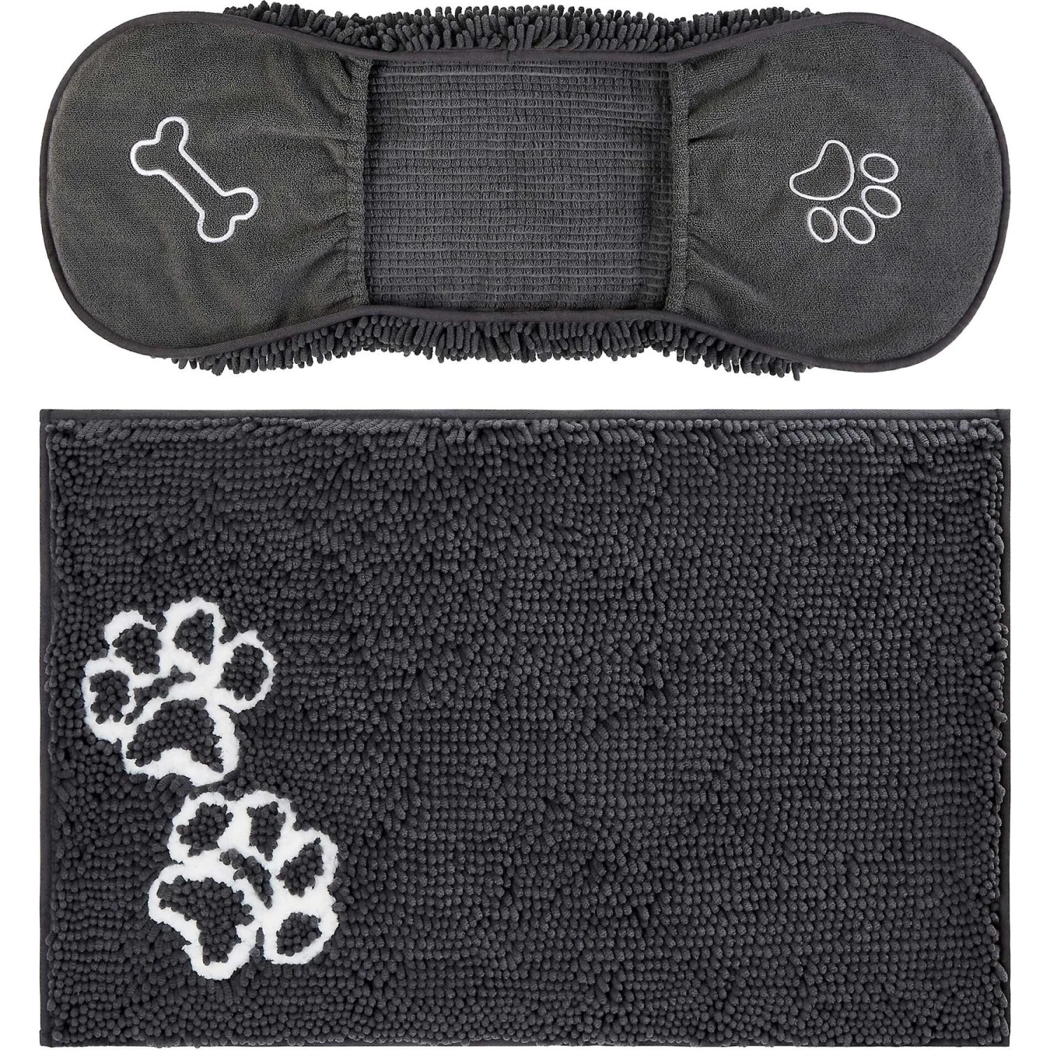 Frisco Microfiber Chenille Shammy Towel & Frisco Microfiber Chenille Paw Print Dog & Cat Mat, Dark Gray 3 Frisco Microfiber Chenille Shammy Towel & Frisco Microfiber Chenille Paw Print Dog & Cat Mat, Dark Gray
