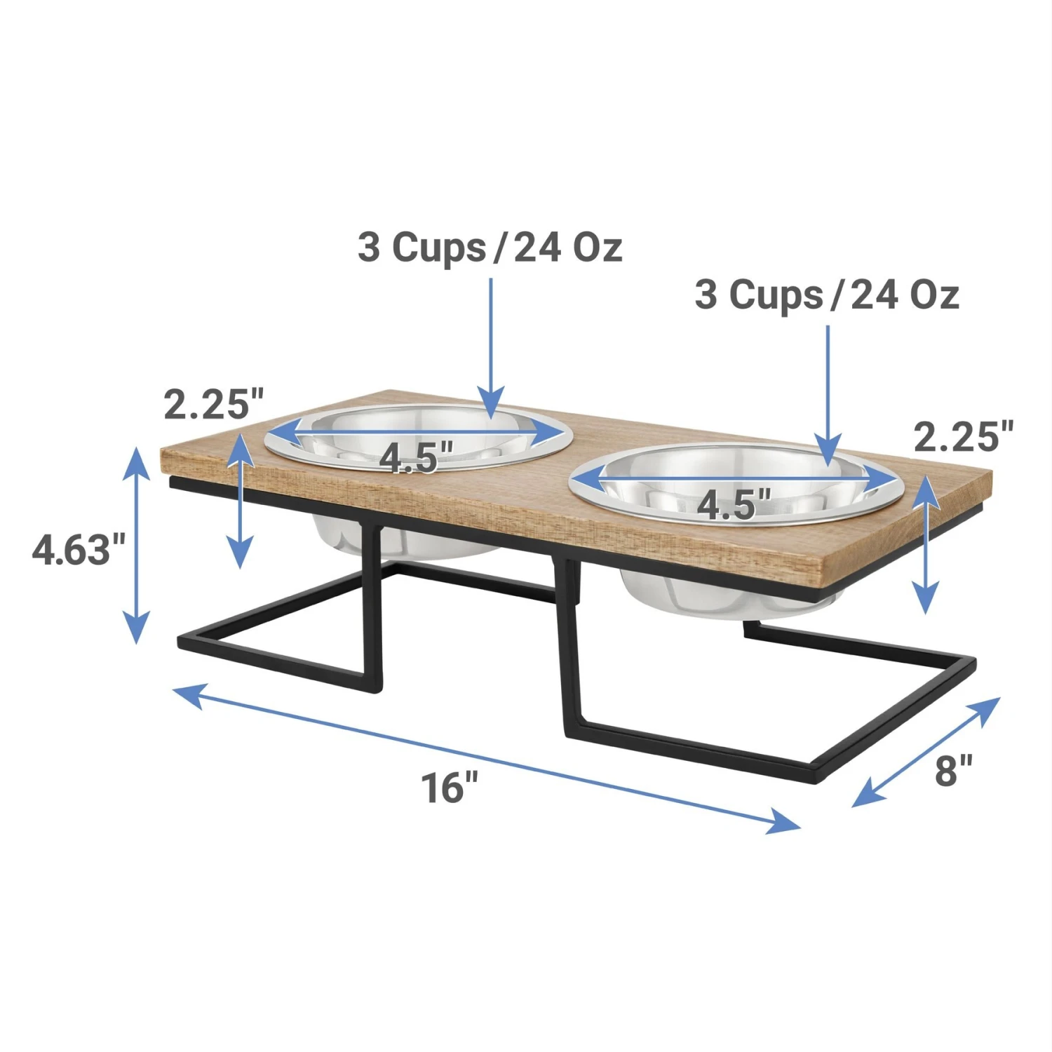Frisco Premium Wood Elevated Stainless Steel Double Diner Dog & Cat Bowl 4 Frisco Premium Wood Elevated Stainless Steel Double Diner Dog & Cat Bowl - Image 2