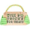 Frisco Halloween "Will Do Tricks For Treats" Sign Plush With Rope Squeaky Dog Toy
