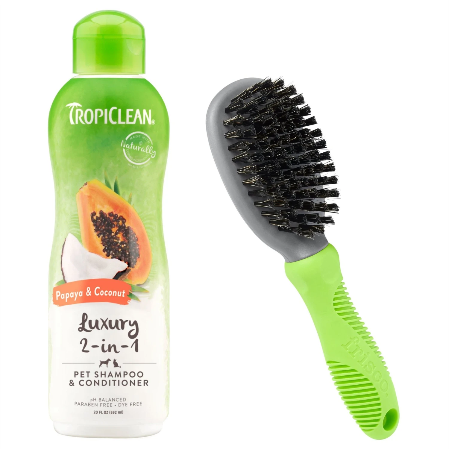 TropiClean Luxury 2 In 1 Papaya & Coconut Pet Shampoo & Conditioner & Frisco Cat & Dog Bristle Brush 3 TropiClean Luxury 2 In 1 Papaya & Coconut Pet Shampoo & Conditioner & Frisco Cat & Dog Bristle Brush