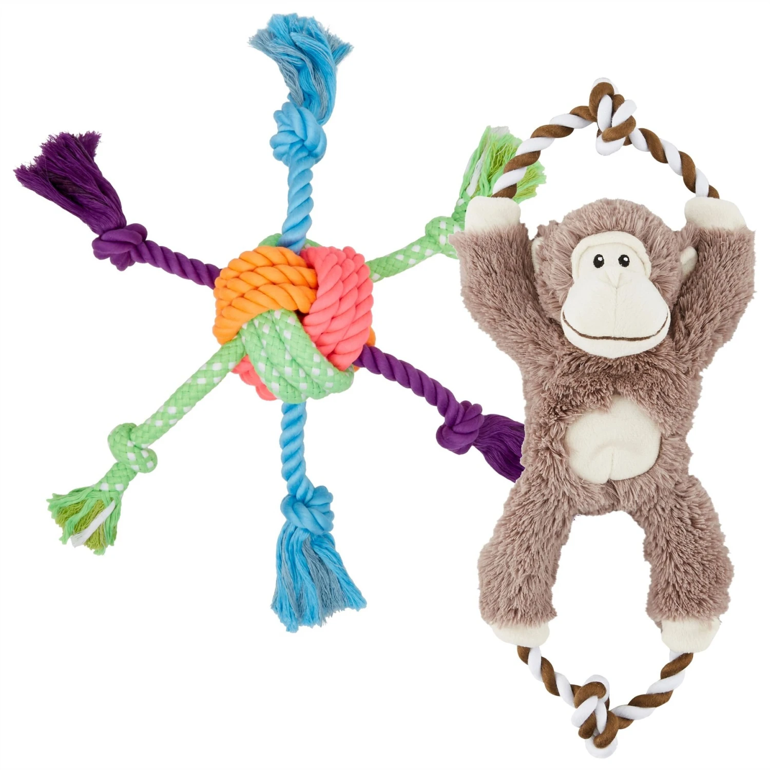 Frisco Fetch Colorful Ball Knot Rope Dog Toy & Frisco Monkey Plush With Rope Squeaky Dog Toy 3 Frisco Fetch Colorful Ball Knot Rope Dog Toy & Frisco Monkey Plush With Rope Squeaky Dog Toy